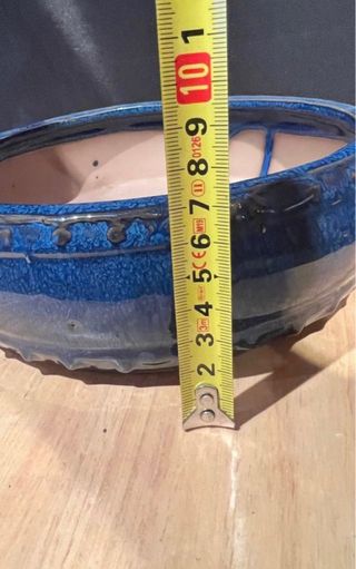 MACETA BONSAI REDONDA TAMBOR ESMALTADA AZUL