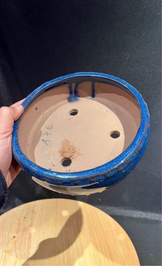 MACETA BONSAI REDONDA TAMBOR ESMALTADA AZUL