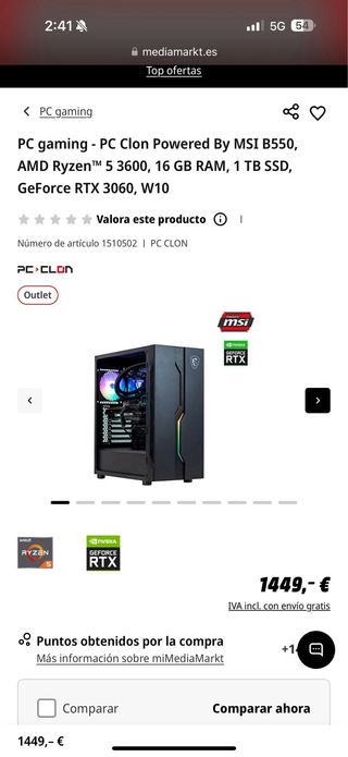PC Gaming MSI RTX 3060 Ryzen 5 Potencia y Fluidez