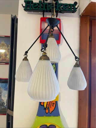 LAMPADARIO VINTAGE ART DECO OTTONE VETRO DESIGN