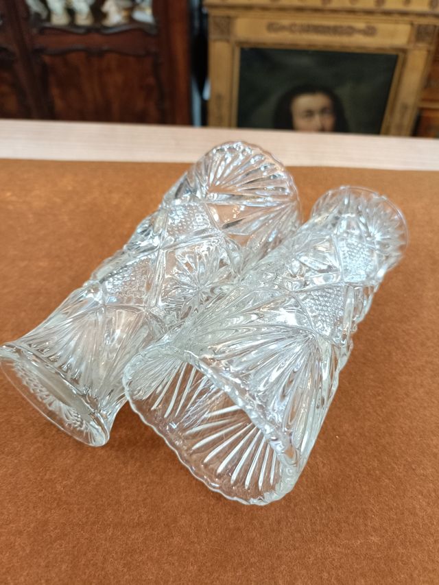 ANTIGUA PAREJA FLOREROS PARA IMÁGENES CRISTAL 15CM