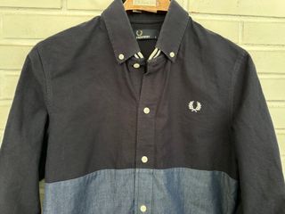 FRED PERRY camisa azules manga larga talla S