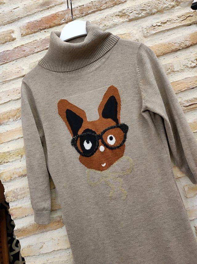 Vestido punto estilo Jersey cuello altoo