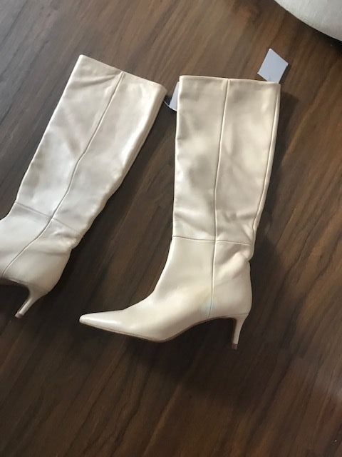 Zara leather boots pull on tube new ecru beige cre