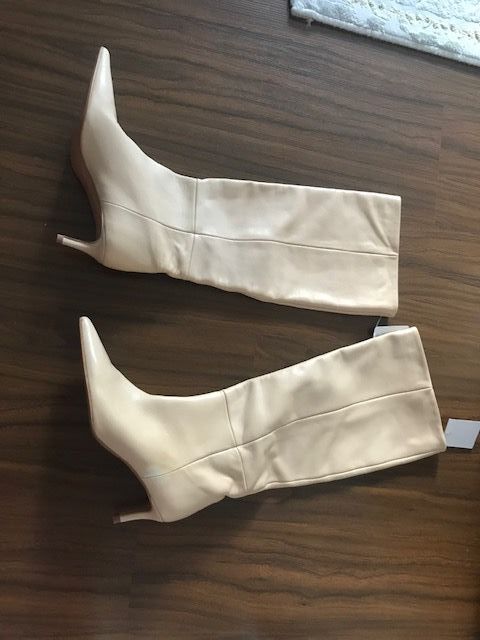 Zara leather boots pull on tube new ecru beige cre