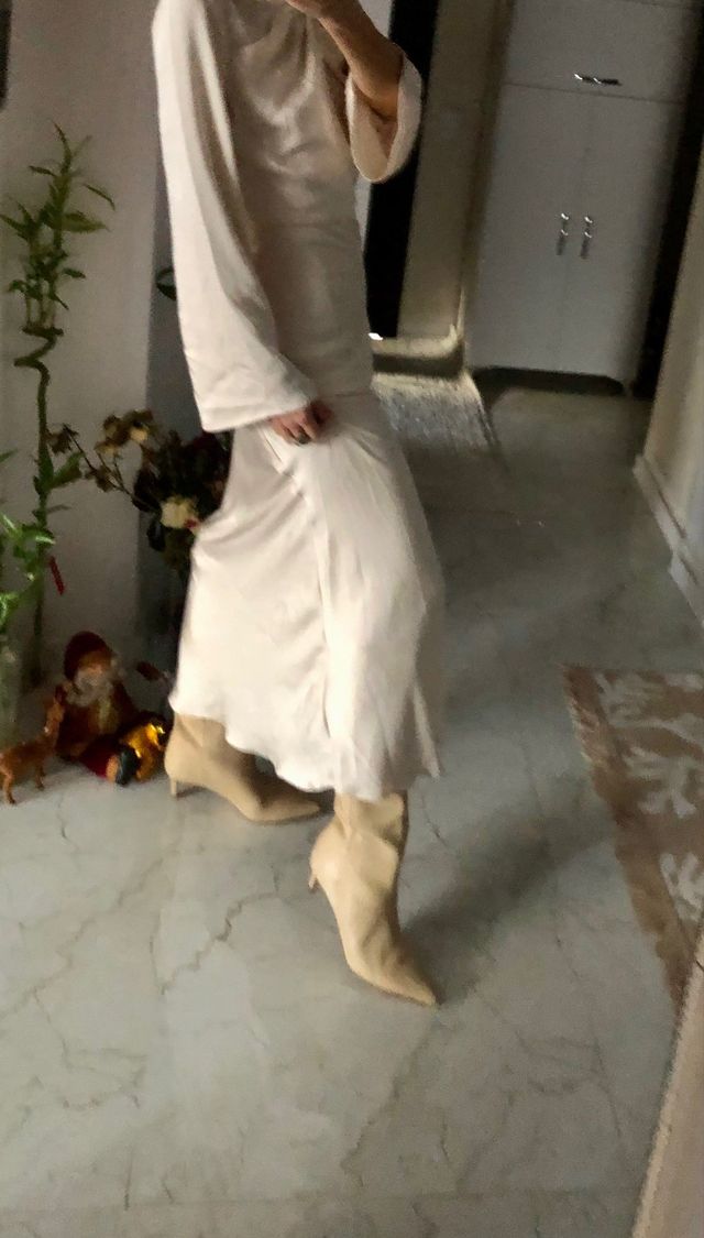 Zara leather boots pull on tube new ecru beige cre