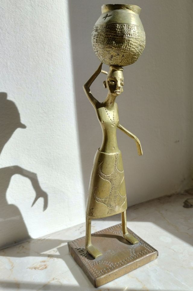 Statua Africana Vintage In Ottone