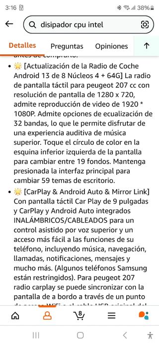 RADIO ANDROID 9" PEUGEOT 207
