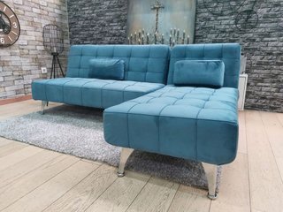 SOFA EN AZUL TERCIOPELO CHAISELONGUE REVERSIBLE