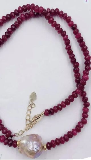 Collar piedra granate y perlas Australiana. Nuevo