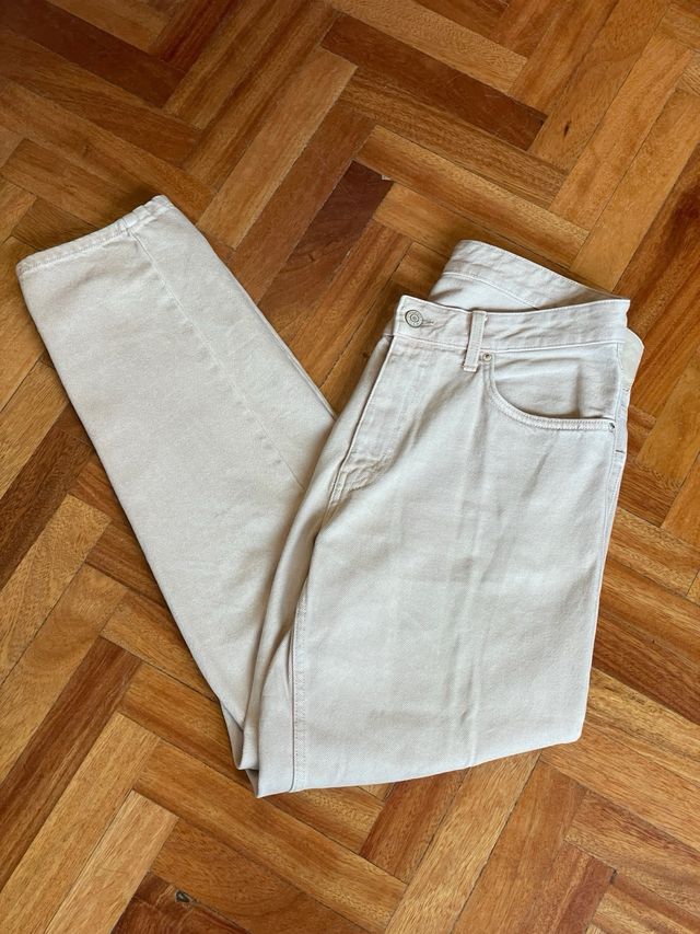 Pantalon Vaquero Crema Vintage Bershka