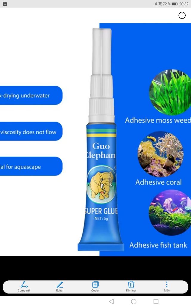 Pegamento acuario plantas etc