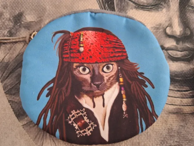 Monedero gato pirata estilo Johnny Depp y perro