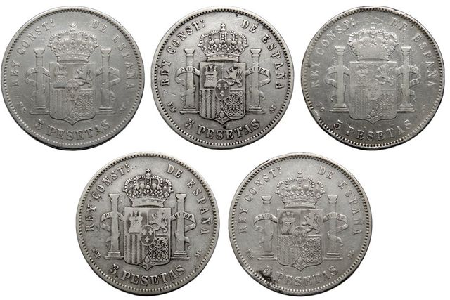 plata  5 pesetas  siglo XIX  25 gramos