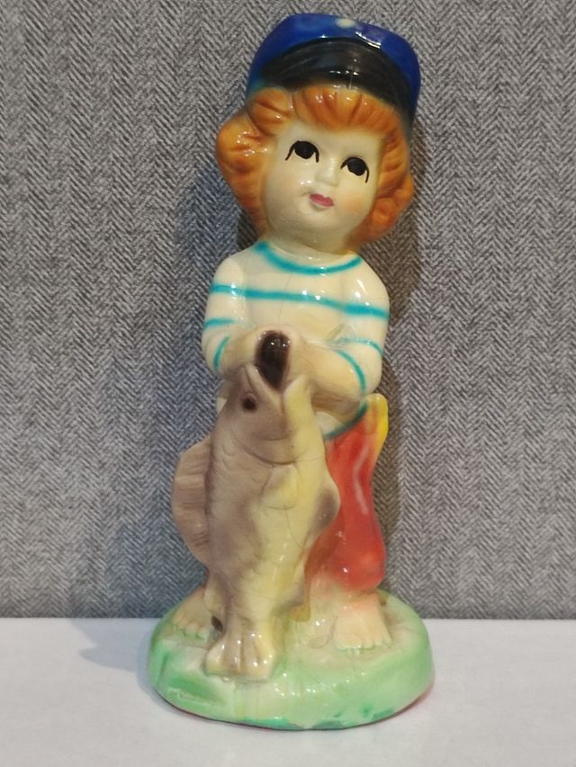 Antigua Figura: Niño Marinero Pescador,15 CMS 