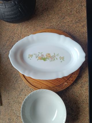 Bandeja arcopal y cuenco porcelana china