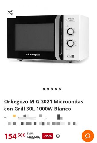 MICROONDAS 30L. ORBEGOZO con GRILL 1000W🍕☕️