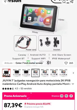 CARPLAY MOTO ANDROID 7 PULGADAS
