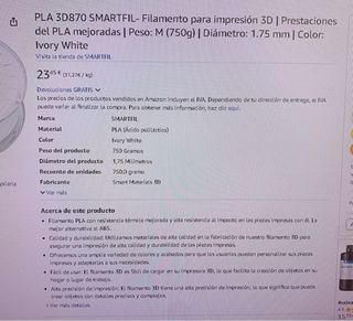 Filamento impresion 3D PLA 3D870 smartfil