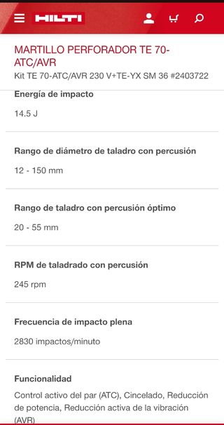Taladro martillo Hilti TE70 ATC-AVR