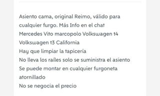 ASIENTO CAMA PARA FURGONETA