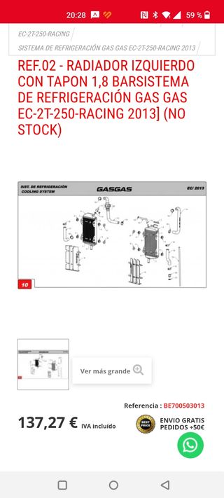 Radiador derecho gas gas 250 y 300
