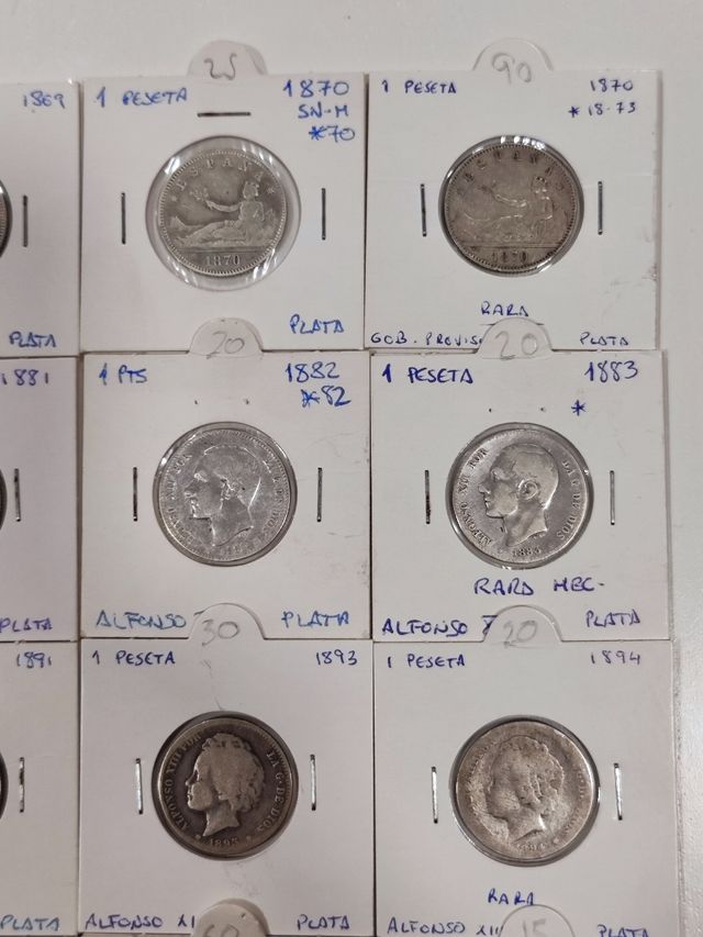 Colección 20 monedas 1 peseta plata