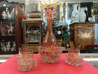 SPETTACOLARE ASTUCCIO PER LIQUORI CON TRE BICCHIERI IN CRISTALLO DI MU