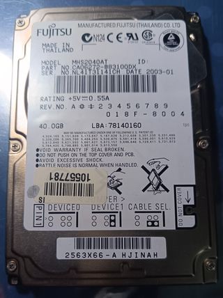 Disco duro Portatil 40Gb IDE Udma 100 de 2,5"