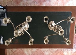 Pareje de CANDELABROS de ALPACA. VINTAGE