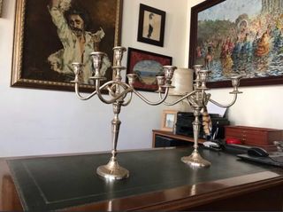 Pareje de CANDELABROS de ALPACA. VINTAGE