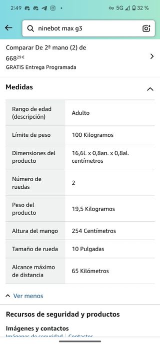 Patinete eléctrico ninebot g30 
