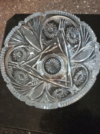 CENTRO DE MESA DE CRISTAL Y BASE DE PLATA