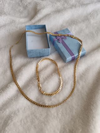 Cadena cubana 45 o 53 cm hombre y pulsera 20 oro