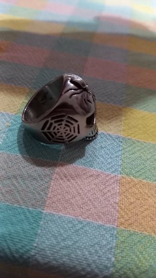 Anello teschio e ragno con ragnatele acciaio usato