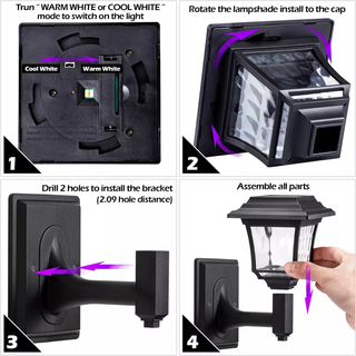 Set 4 lampade solari LED impermeabili da esterno