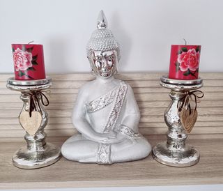 Buda figura decoración plateado, zen, armonía