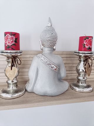 Buda figura decoración plateado, zen, armonía