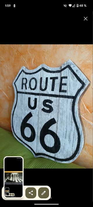 Cartel ruta 66 en madera