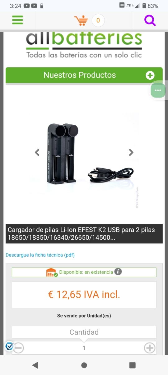 Cargador de pilas Li-Ion EFEST K2 USB Inicio Mi cu