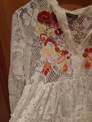 blusa blanca encaje bordados talla unica