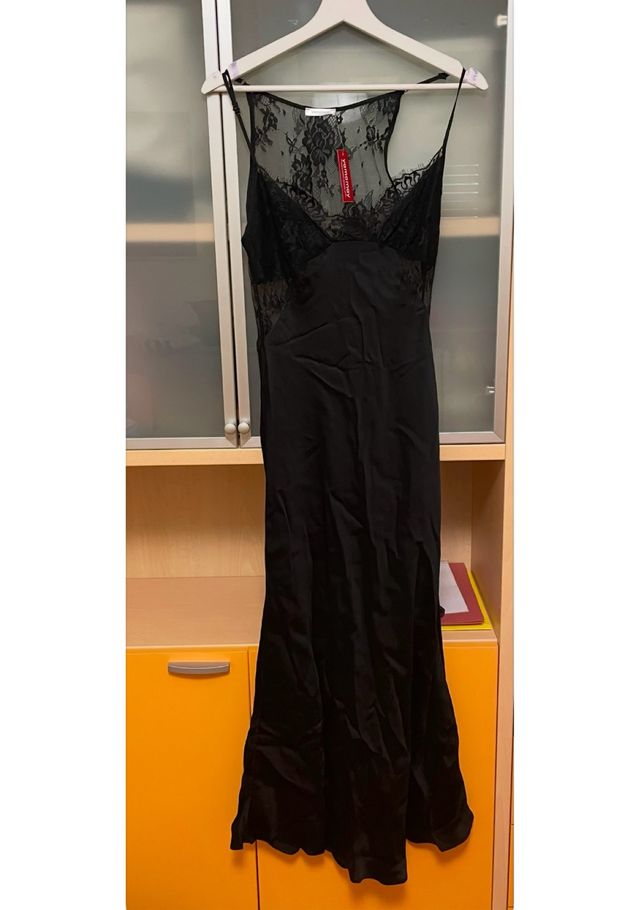 Abito sottoveste raso pizzo nero Yamamay