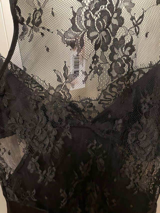 Abito sottoveste raso pizzo nero Yamamay