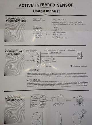 Sensores infrarrojos IR puertas accesos barreras