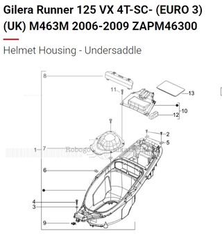 cofre inferior asiento moto piaggio gilera 125 vx