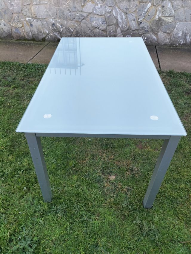 Mesa de cristal templado al ácido estructura metal