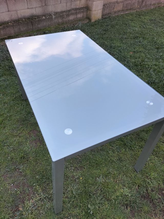 Mesa de cristal templado al ácido estructura metal