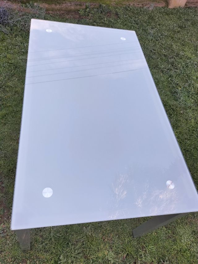 Mesa de cristal templado al ácido estructura metal