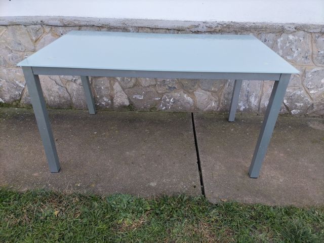 Mesa de cristal templado al ácido estructura metal