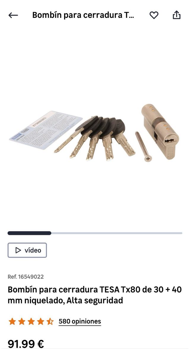 Bombín TESA TX80 30 40mm alta seguridad